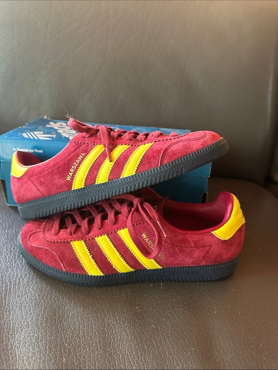 adidas Other - adidas Men’s Warszawa Suede Sneakers in Burgundy with Yellow Stripes